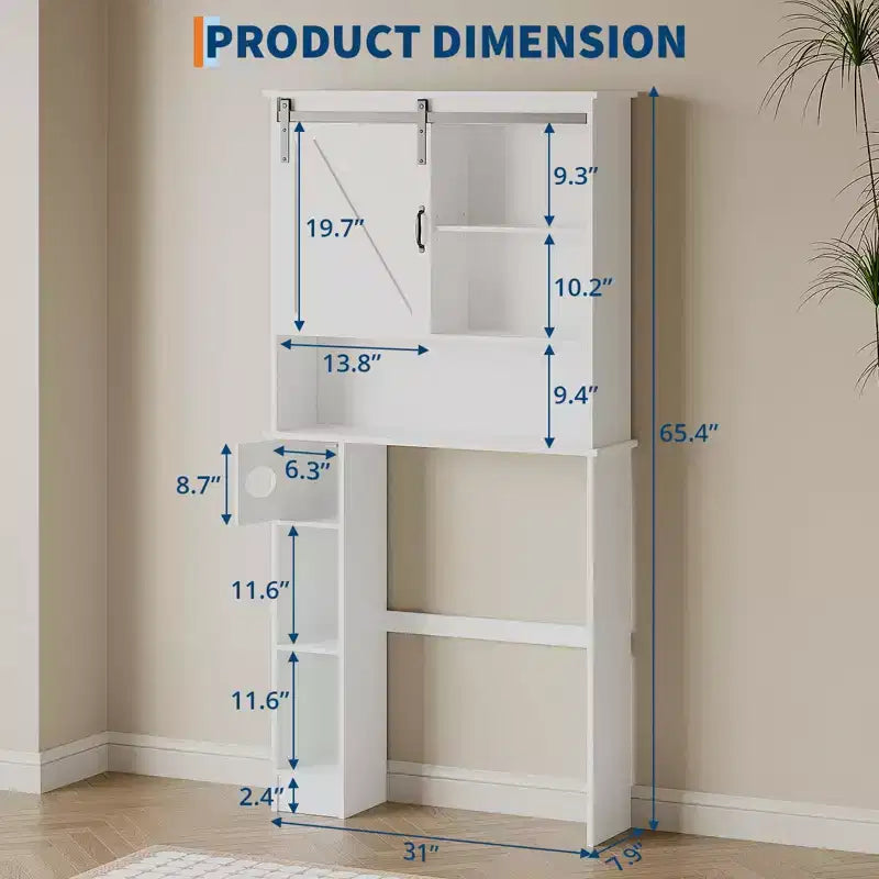 Over-Toilet Storage Cabinet – 2 Sliding Barn Doors, 6 Shelves & Toilet Paper Holder, White