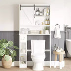 Over-Toilet Storage Cabinet – 2 Sliding Barn Doors, 6 Shelves & Toilet Paper Holder, White