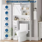 Over-Toilet Storage Cabinet – 2 Sliding Barn Doors, 6 Shelves & Toilet Paper Holder, White