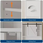 Over-Toilet Storage Cabinet – 2 Sliding Barn Doors, 6 Shelves & Toilet Paper Holder, White