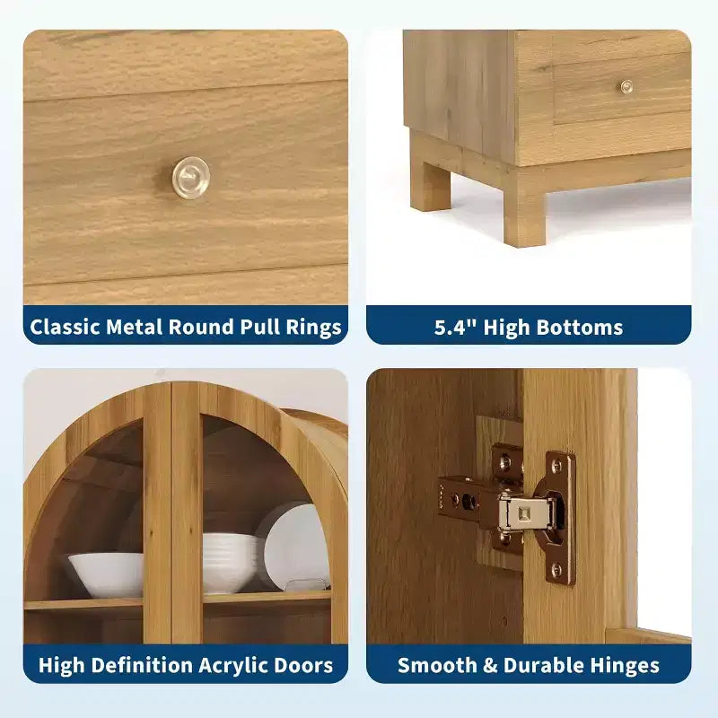 71 Tall Arched Storage Cabinet with Acrylic Doors Modern Wooden Pantry Cabinet with 2 Drawers & Adjustable Shelves, Versatile Cupboard for Kitchen