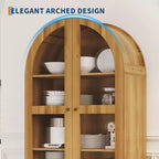 Armoire de rangement arquée haute de 71 po avec portes en acrylique, armoire de garde-manger en bois moderne avec 2 tiroirs et étagères réglables, armoire polyvalente pour la cuisine