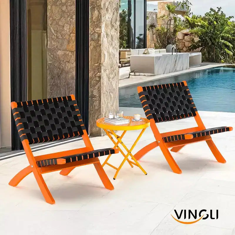 Patio Folding Side Table with Floral Pattern & X-Shaped Metal Frame – Yellow