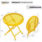 Patio Folding Side Table with Floral Pattern & X-Shaped Metal Frame – Yellow