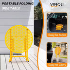 Patio Folding Side Table with Floral Pattern & X-Shaped Metal Frame – Yellow