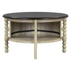 Round Wood Coffee Table with Sliding Door Storage & Solid Legs