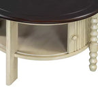 Round Wood Coffee Table with Sliding Door Storage & Solid Legs