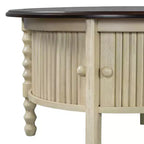 Round Wood Coffee Table with Sliding Door Storage & Solid Legs
