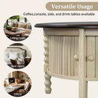 Round Wood Coffee Table with Sliding Door Storage & Solid Legs