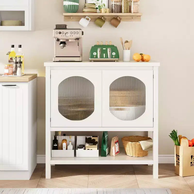 Farmhouse Coffee Bar Station with 2-Door Cabinet & Open Shelf – Kitchen & Entryway Storage