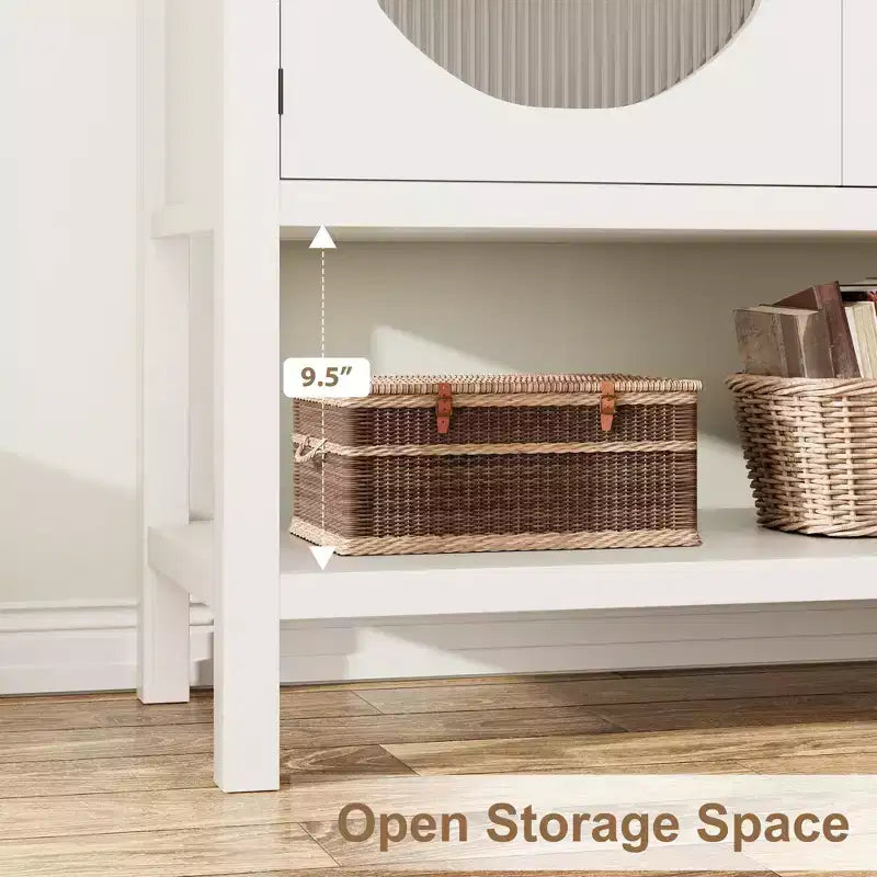 Farmhouse Coffee Bar Station with 2-Door Cabinet & Open Shelf – Kitchen & Entryway Storage