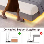 Modern Floating Platform Bed Frame with RGB LED Lights, Charging Station & Wooden Slats