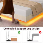 Modern Floating Platform Bed Frame with RGB LED Lights, Charging Station & Wooden Slats