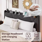 Modern Floating Platform Bed Frame with RGB LED Lights, Charging Station & Wooden Slats