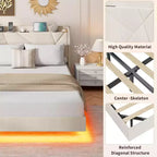 Modern Floating Platform Bed Frame with RGB LED Lights, Charging Station & Wooden Slats