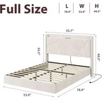 Modern Floating Platform Bed Frame with RGB LED Lights, Charging Station & Wooden Slats