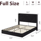 Modern Floating Platform Bed Frame with RGB LED Lights, Charging Station & Wooden Slats