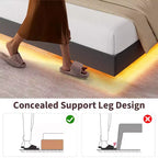 Modern Floating Platform Bed Frame with RGB LED Lights, Charging Station & Wooden Slats