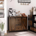 Buffet de ferme rustique – Portes coulissantes style grange, 3 tiroirs et étagère réglable