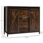 Buffet de ferme rustique – Portes coulissantes style grange, 3 tiroirs et étagère réglable