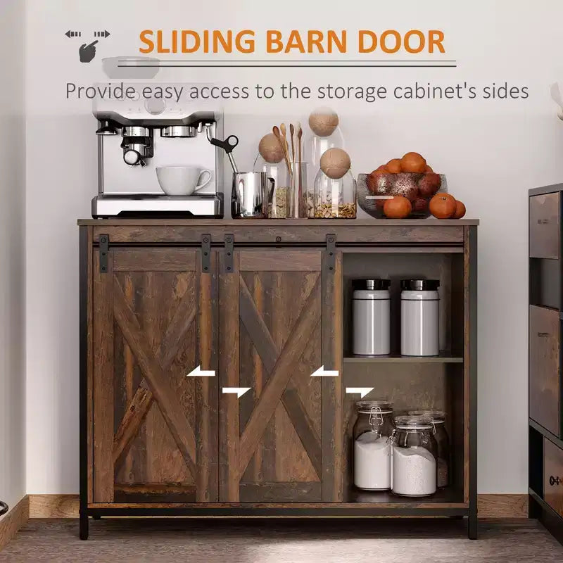 Rustic Farmhouse Buffet Cabinet – Sliding Barn Doors, 3 Drawers & Adjustable Shelf