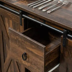 Buffet de ferme rustique – Portes coulissantes style grange, 3 tiroirs et étagère réglable