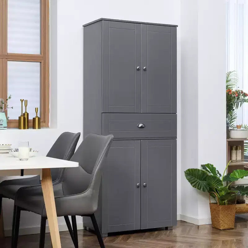 72" Tall Kitchen Pantry Cabinet – 4 Doors, Drawer & Adjustable Shelves, White