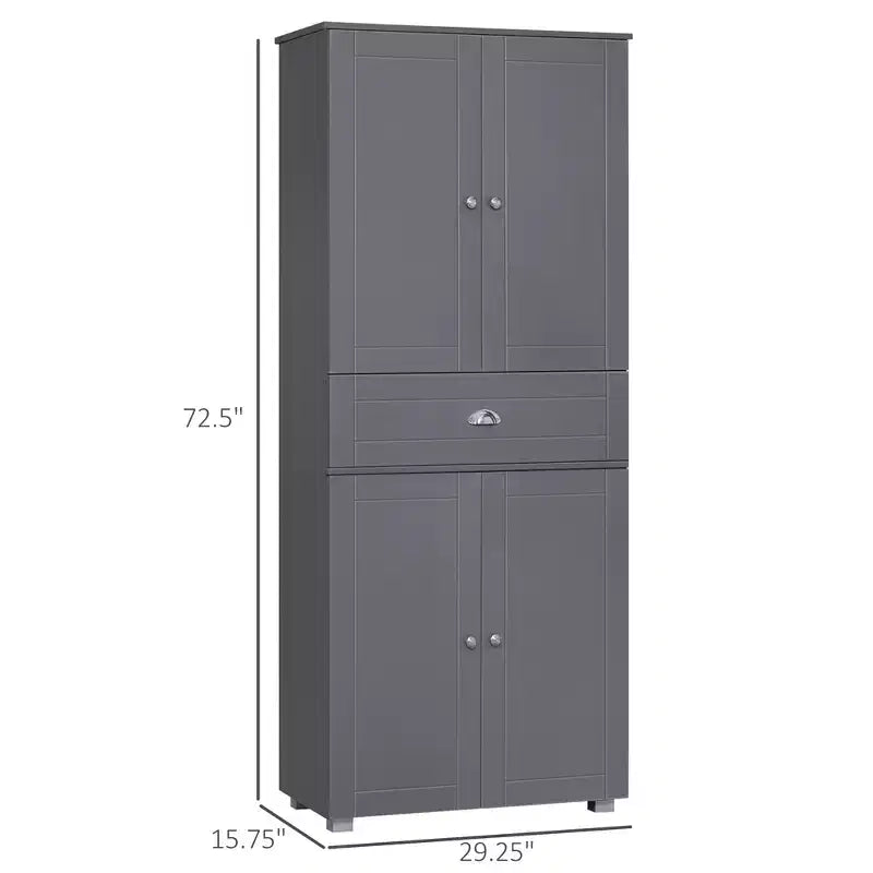 72" Tall Kitchen Pantry Cabinet – 4 Doors, Drawer & Adjustable Shelves, White