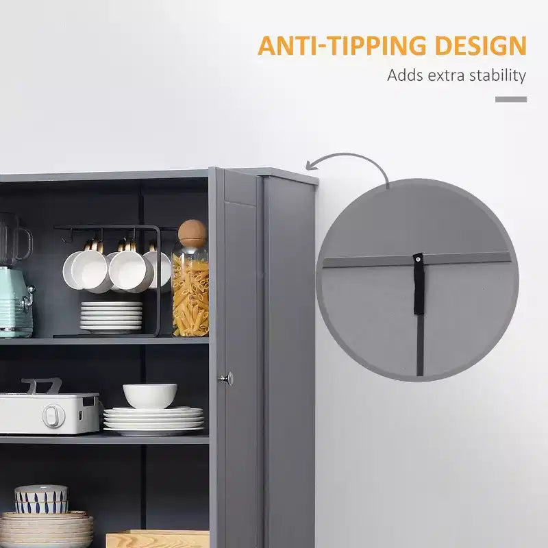 Garde-manger de cuisine de 183 cm de haut – 4 portes, tiroir et étagères réglables, blanc