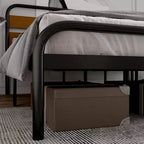 King Size Industrial Platform Bed Frame with Wooden Headboard & Metal Slat Support