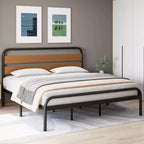 King Size Industrial Platform Bed Frame with Wooden Headboard & Metal Slat Support