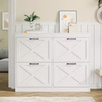 Meuble à chaussures avec 4 tiroirs basculants, armoire de rangement de chaussures large et discrète, simple et élégante, meuble à chaussures autoportant en bois.