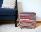 Pouf ottoman rayé en coton rouge et noir (18")