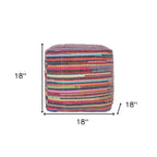 Pouf ottoman rayé en coton rouge et noir (18")