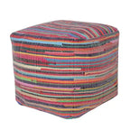 Pouf ottoman rayé en coton rouge et noir (18")