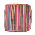 Pouf ottoman rayé en coton rouge et noir (18")
