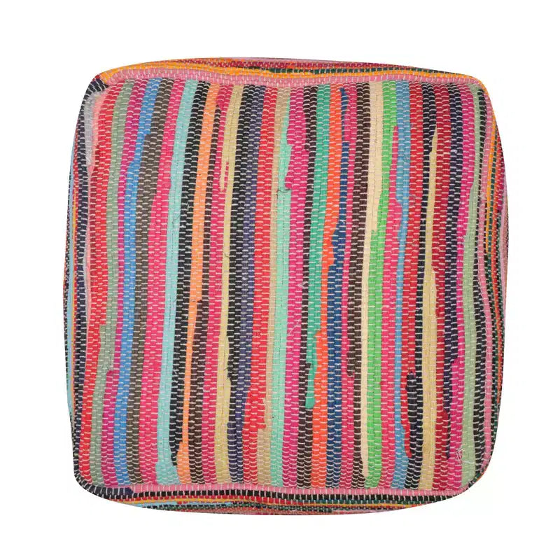 18 Red And Black Cotton Cube Striped Pouf Ottoman