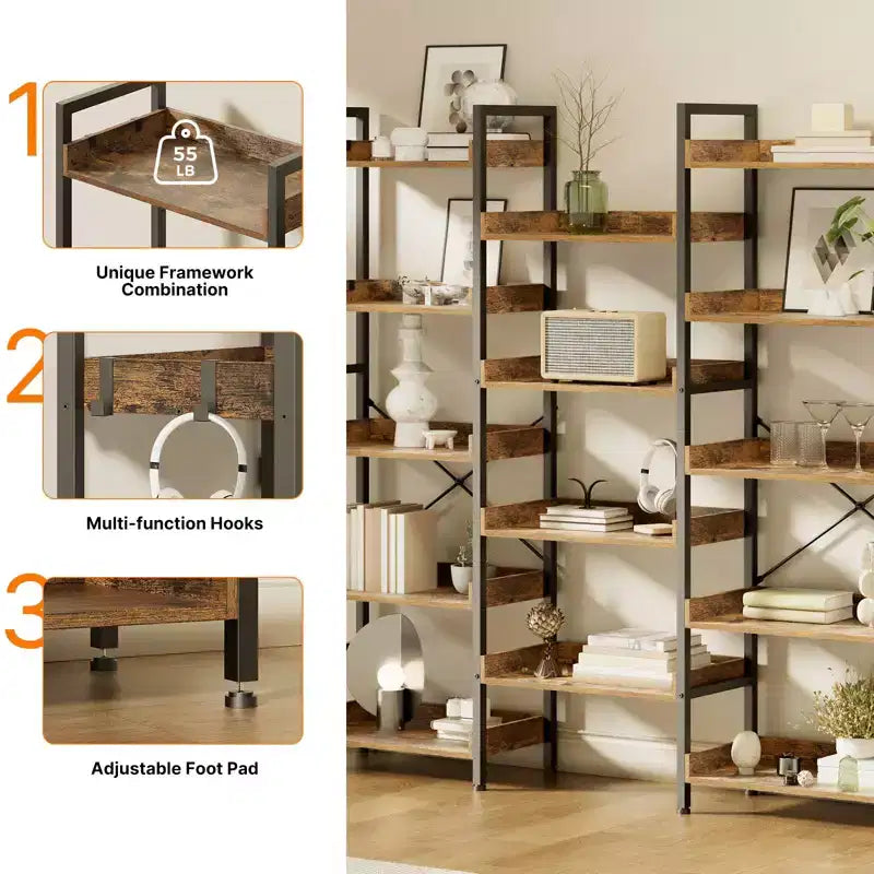 Multi-layer corner bookshelf, detachable corner space-saving bookshelf with multiple hooks