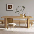 Table à manger ovale de 79 po pour 6 à 8 personnes – Bord en arc, piètement rayé, style ferme moderne, naturel