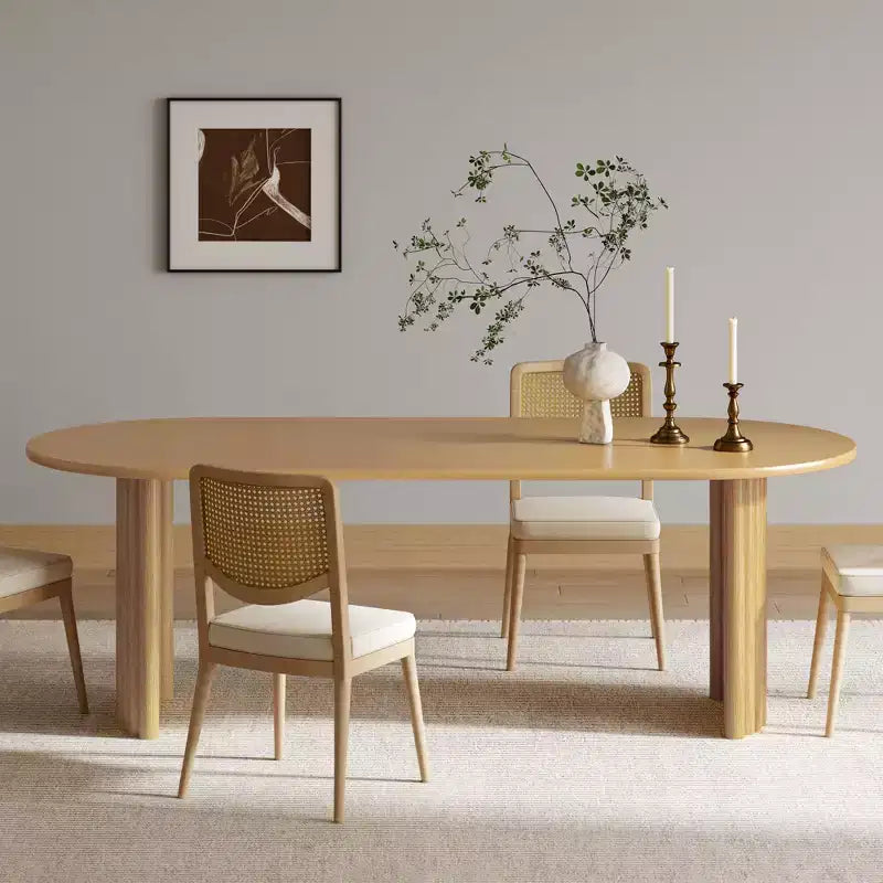 79" Oval Dining Table for 6-8 – Arc Edge, Stripe Base, Modern Farmhouse, Natural