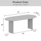 Table à manger ovale de 79 po pour 6 à 8 personnes – Bord en arc, piètement rayé, style ferme moderne, naturel