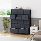 Commode à 15 tiroirs, Organiseur de rangement haut avec cadre en métal et plateau en bois, Commode en tissu pour salon, Meuble de rangement multifonctionnel