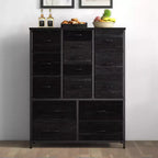 Commode à 15 tiroirs, Organiseur de rangement haut avec cadre en métal et plateau en bois, Commode en tissu pour salon, Meuble de rangement multifonctionnel