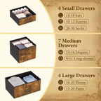 Commode à 15 tiroirs, Organiseur de rangement haut avec cadre en métal et plateau en bois, Commode en tissu pour salon, Meuble de rangement multifonctionnel