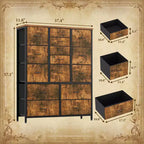 Commode à 15 tiroirs, Organiseur de rangement haut avec cadre en métal et plateau en bois, Commode en tissu pour salon, Meuble de rangement multifonctionnel