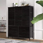 Commode à 15 tiroirs, Organiseur de rangement haut avec cadre en métal et plateau en bois, Commode en tissu pour salon, Meuble de rangement multifonctionnel
