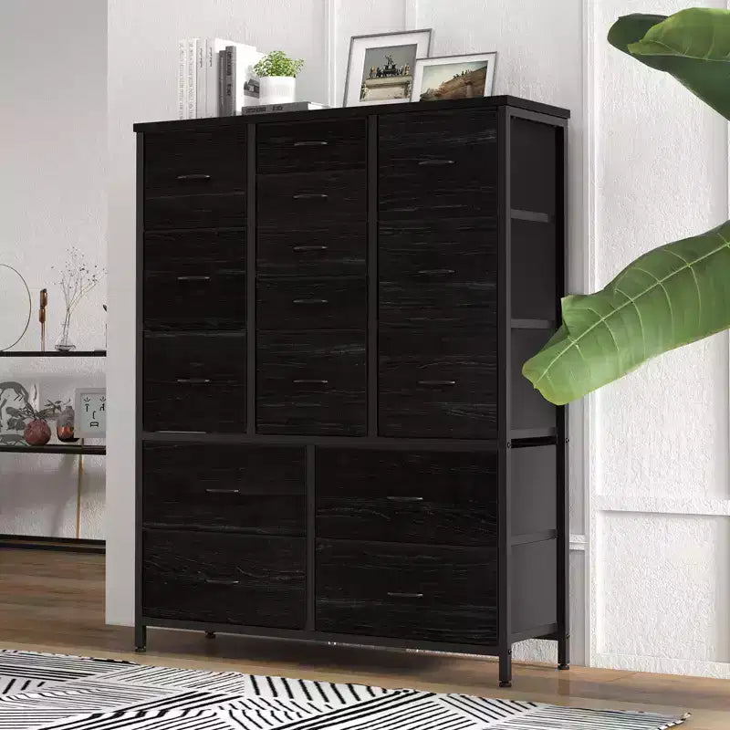 15-Drawer Dresser, Tall Storage Organizer with Metal Frame and Wood Tabletop, Fabric Chest of Drawers for Living Room, Multi-Functional Storage Unit