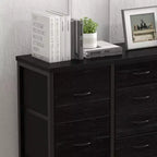 Commode à 15 tiroirs, Organiseur de rangement haut avec cadre en métal et plateau en bois, Commode en tissu pour salon, Meuble de rangement multifonctionnel