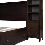 Queen Size Platform Bed with All-in-One Cabinet and Storage Shelf, Wooden Queen Bed Frame with 4 Drawers and Sockets
