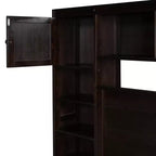 Queen Size Platform Bed with All-in-One Cabinet and Storage Shelf, Wooden Queen Bed Frame with 4 Drawers and Sockets